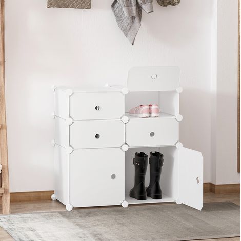 Meuble à chaussures modulable avec 6 casiers, 2 grands et 4 petits, rangement intérieur pratique pour entrée, chambre ou salon, blanc, 75 x 37 x 73 cm  CHICFURN (1/5)