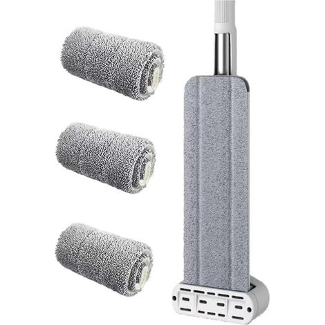 Balai plat, balai de nettoyage des sols autonettoyant et essoreur mains libres - balai en microfibre, balai sans lavage à la main (1/5)