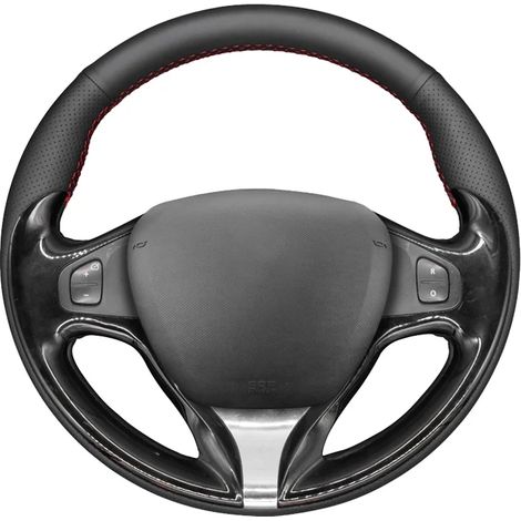 Housse de volant en similicuir PU noir (fil gris) compatible avec Renault Clio 2013-2016, Captur 2013-2015 et Renault Samsung QM3 2013-2015 (1/5)