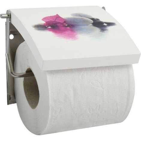 Porte-rouleau WC mural BORNEO blanc, MDF & inox, support papier toilette design moderne salle de bain MSV (1/3)