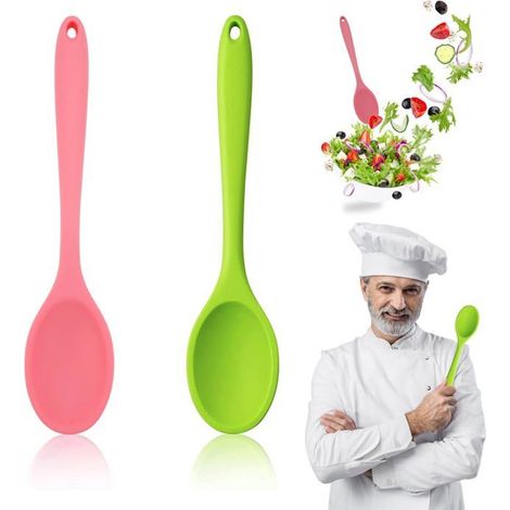 2 pièces cuillères en silicone, manche long 28 cm, résistantes aux hautes températures, ustensiles de cuisine antiadhésifs, idéales pour mélanger et servir