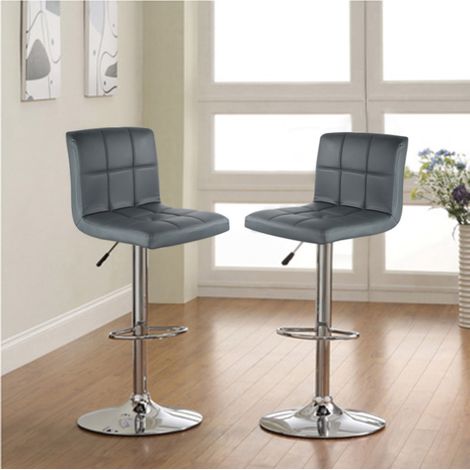 Hofuton Lot de 2 tabourets surface en PU, hauteur réglable, chaise de cuisine pivotante avec dossier et repose-pieds, gris (1/5)