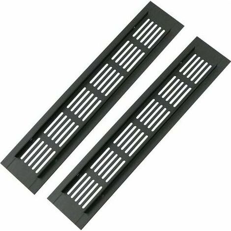 2 Pack Rectangular Aluminum Door Vent Grilles - 250 x 50mm - Insect Screen for RV, Wardrobe, Kitchen etc - Black (1/5)