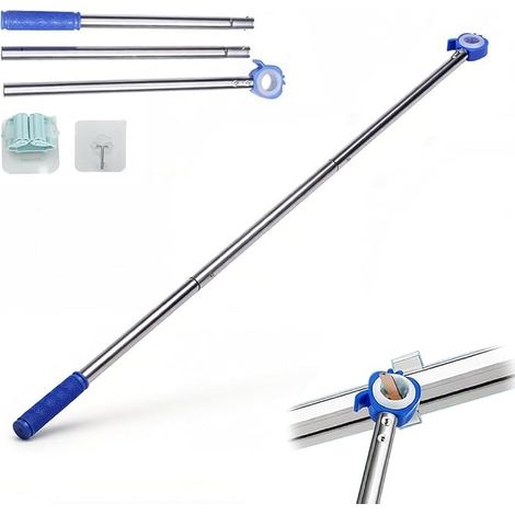 Roof Window Hook, Stainless Steel Window Handle Extender, Telescopic Bar for Window Opener Adjustable 80-120cm, Click System, Roof Hatch Hook (1/5)