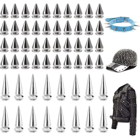 150 Pièces Rivet Cône Punk, Métal Clous Rivets Spike Stud, Cone Rivet Punk Argenté (100 pcs7x10mm,50 pcs7x20mm), pour Ceintures, Vêtements, Chaussures, Bracelets, Chapeaux, Manteaux (1/5)