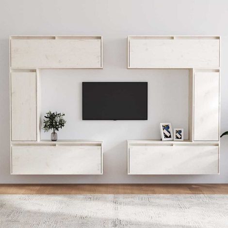 Meubles TV 6 pcs pour Salon - Armoire TV Blanc Bois massif de pin BV390230 - BonneVie (1/5)