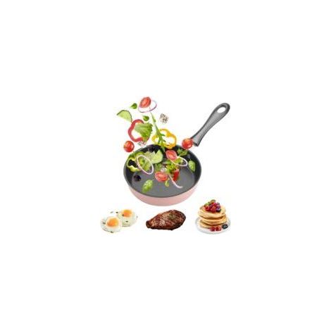 Mini padella a induzione per uova, 12 cm – Rivestimento antiaderente, rosa – Ideale per uova, pancetta, fette di prosciutto, bistecca – Manico removibile, portatile, cottura rapida e sana (1/5)
