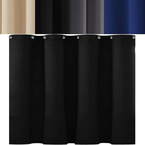 Rideau Occultant Thermiques, 175 x 245 cm Design Moderne Polyester Rideau Décoratif à Œillets Argentés Décoration Maison Plusieurs Tailles Lavable, Noir (1/5)