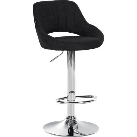 Tabouret de bar x1 avec repose-pieds pivotant et réglable en tissu noir et métal 100005220