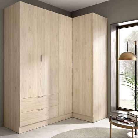 Armario ropero rincón puertas abatibles Jaén II acabado natural, 184 cm(alto)173.5 cm(ancho)90.5 cm(largo) (1/4)
