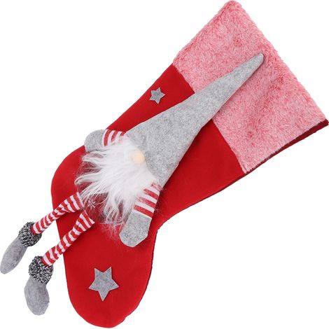 Weihnachtsschmuck zum Aufhängen: Plüschiger, gesichtsloser alter Mann, Weihnachtsstrümpfe, Dekoration, Rot (1/5)