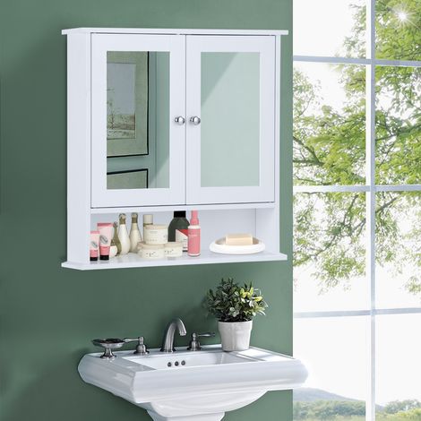 Armoire de Toilette Armoire Murale pour Aalle de Bains Armoire à Pharmacie Portes Miroir en MDF, 56x13x58cm, Blanc (1/3)