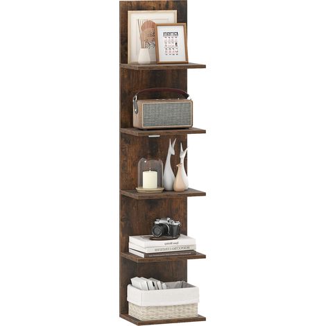 Étagère Murale à 5 Niveaux, Étagère Verticale Flottante à Accrocher au Mur pour Chambre, Salon, Salle de Bain,30 x 21,5 x 129 cm, Marron (1/5)