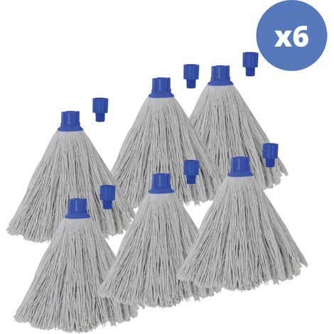 Set de 6 flecos de fregona de recambio en algodón superior 250gr Punta hexagonal blanca MSV