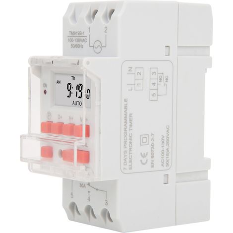 Minuterie hebdomadaire TM919B-1 100–130 V CA 30 A avec écran LCD, commande marche/arrêt et relais temporisé programmable (1/5)