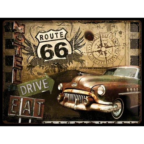 Nostalgic Art 23147 - Targa da appendere, soggetto: US Highways Route 66 Road Trip, 30 x 40 cm