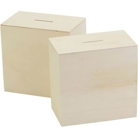 Tirelire en bois - Carré - 10x10x6 cm - Beige - Pour enfants - 10 pcs