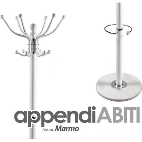 TRADE SHOP - Attaccapanni Appendiabiti Piantana In Metallo 12 Ganci Con Portaombrelli Bianco -