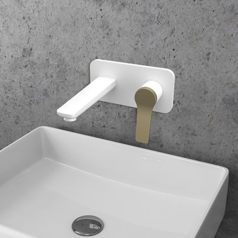 Miscelatore lavabo a muro finitura bianca e leva bronzo  KAM-KANDA BIANCO-BR kamalu
