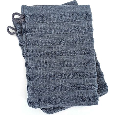 Lot de 2 gants de toilette 16x21 cm pur coton collection DENIM à rayures bleu