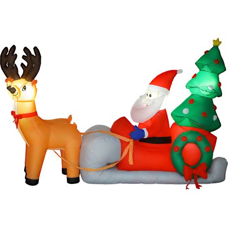 Père Noël gonflable avec avec traîneau et rennes de Noël gonflables avec lumières LED pour une utilisation intérieure et extérieure 216 x 90 x 150 cm pliable 216 x 90 x 150 cm cm (1/5)