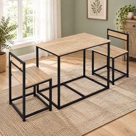 Conjunto de mesa y 2 sillas, estilo industrial, roble natural DESVIAE (1/5)