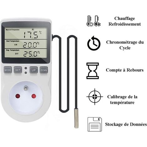 220-V-Digital-Temperaturregler-Stecker mit Sonde für Heizung und Kühlung, LCD-Temperaturregler-Stecker für Kühlschrank, Inkubator, Gewächshaus, Ventilator (1/3)