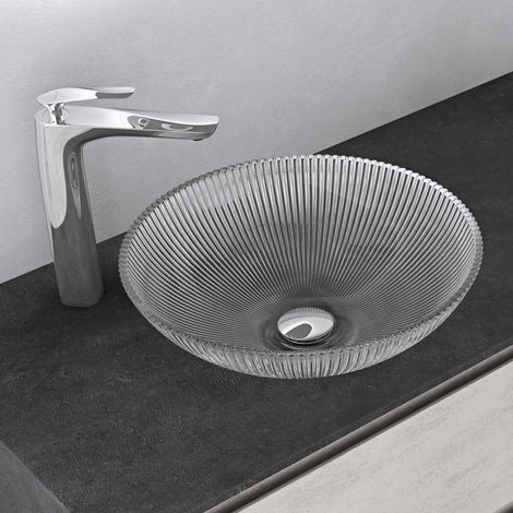 Mai & Mai Lavabo da Appoggio 40x40x12cm, Lavandino Bagno in Vetro Temperato Ovale Minerva06, Trasparente