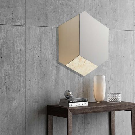 Specchio moderno 70x80 cm effetto marmo avorio e vetro bronzo - JACOB (1/2)