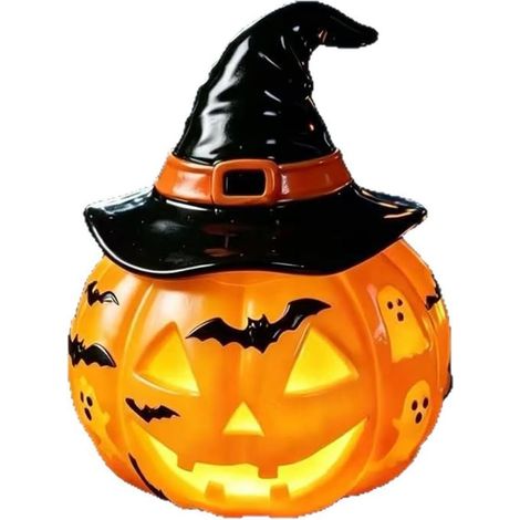 Chapeau de sorcière d'Halloween, lampe citrouille à lumière chaude, décoration de table pour fête (1/4)