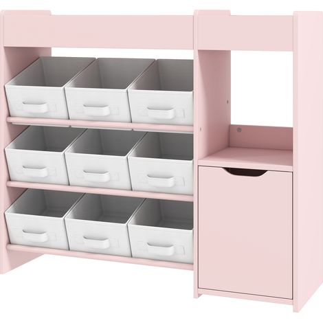 Meuble rangement enfant 9 tiroirs en tissu rose avec placard (1/5)