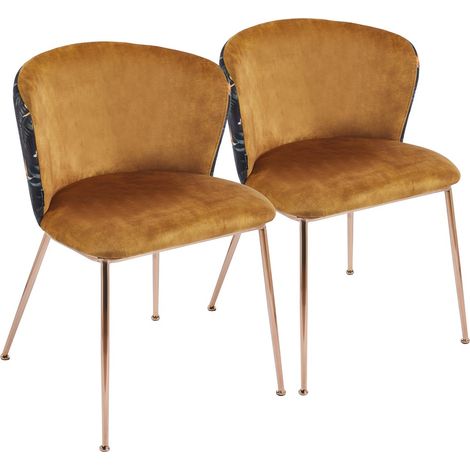 Coppia di sedie in tessuto ocra con gambe color oro rosa - Charles (1/5)