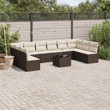 Set de sofás de jardín 11 pzas cojines ratán sintético marrón vidaXL (1/3)