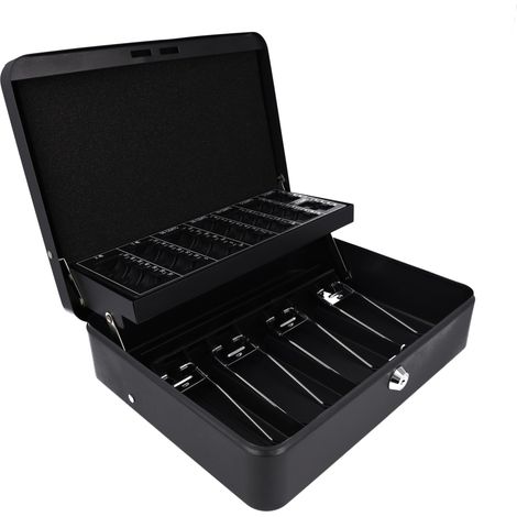 Westcott Cassetta Portavalori con Serratura (Grande, 30 cm) Nera  Scatola Robusta con Serratura a Cilindro e 2 Chiavi  4 Scomparti per Banconote e Vassoio Portamonete  E-51003 BLACK (1/4)