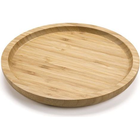 1 rundes Bambustablett, glatte und natürliche Oberfläche, Serviertablett aus Holz, dekoratives Tablett für Küche oder Esszimmer (1/5)