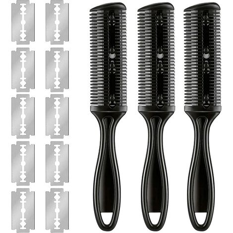 Lot de 3 peignes rasoirs à cheveux double face avec 10 lames en acier inoxydable (1/5)