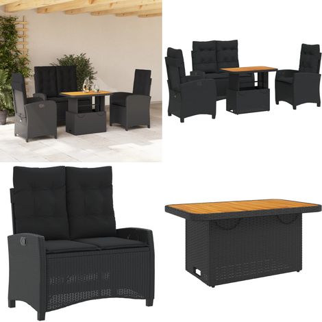 Ensemble à manger de jardin 4 pcs avec coussins noir - Chaise de jardin - Banc de jardin (1/5)