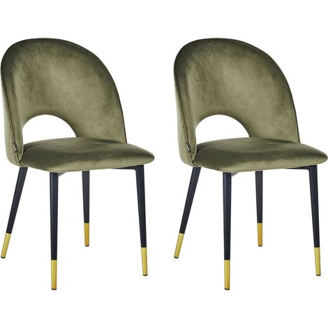 Lot de 2 Chaises de Repas Rétro Glamour en Velours Vert Olive et Pieds en Métal Noir Magalia