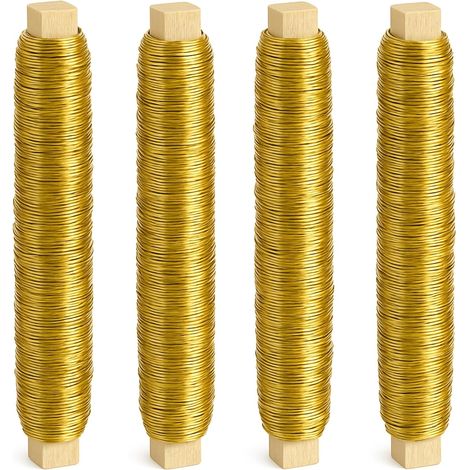Lot de 4 - Fil de fer - Fil de liage - Fixation plantes et fleurs - Jardinage et décoration florale - Doré - 0,65mm x 35m (1/5)