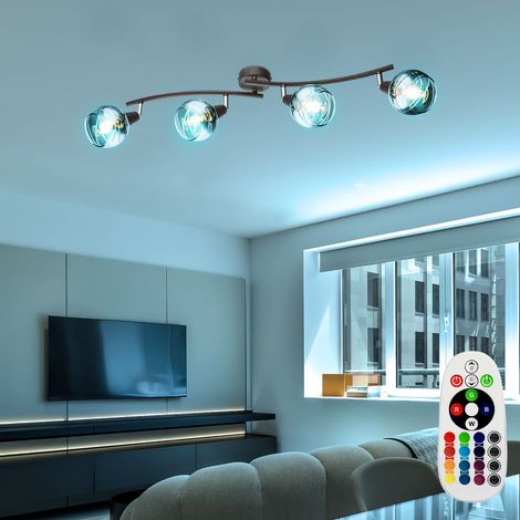 Spot Strahler Leiste dimmbar Decken Leuchte Glas Lampe verstellbar Fernbedienung im Set inkl. RGB LED Leuchtmittel