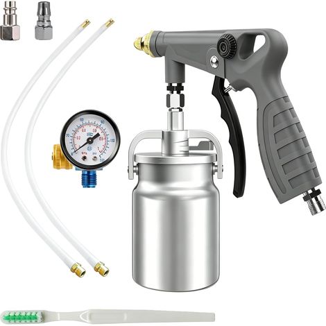 Pistolet à Peinture à Godet sous Pression, avec Réservoir de 1100 ML en Acier Robuste, Tuyau de Pulvérisation Droit et à 360°, pour la Protection Antirouille du Soubassement et des Bennes de Camions (1/5)