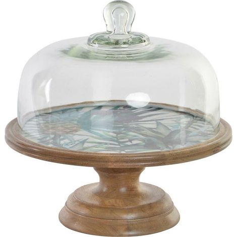 Snack-Tablett dkd home decor multicolour Naturglas Holz de moderner Griff 30 x 30 x 33 cm