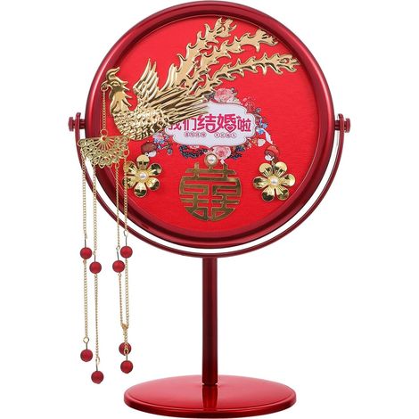Miroir de maquillage de table rouge pour mariée, rotatif, pour les mariages et les coiffeuses de mariée (1/5)