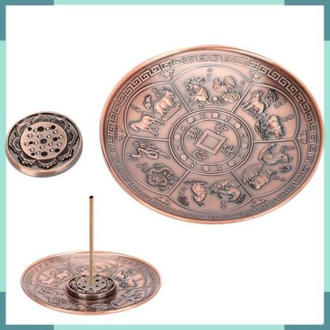 1 Plaque d'encens,alliage de zinc,motif dragon,porte-encens 9 trous,zodiaque chinois,salon bureau temple (1/5)