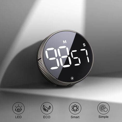 Timer da cucina, timer per la produttività con display digitale a LED, timer intelligente per casa, aula, palestra e ufficio, timer ad alta efficienza con volume e luminosità regolabili (grigio antrac (1/4)