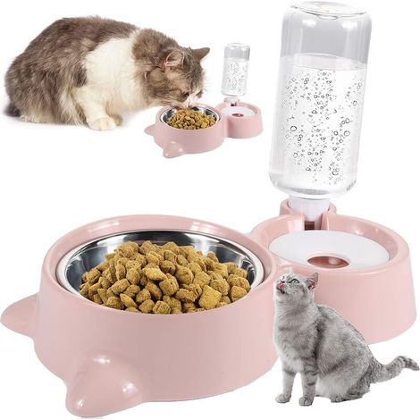 BRAVIX Double Bol pour Chat,Chargeur pour Animaux De Compagnie à Double Bol pour chats et chiens de petite taille, Rose Bols pour chats 2 en 1
