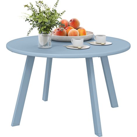Kleiner runder Couchtisch, rutschfester Beistelltisch, Metall, Garten, Ø 70 x 42 cm, blau