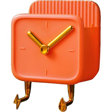 Multifunktionale, uhrförmige Wandaufbewahrungsbox aus PP mit Haken für Studentenwohnheim oder Nachttisch, Orange (1/5)