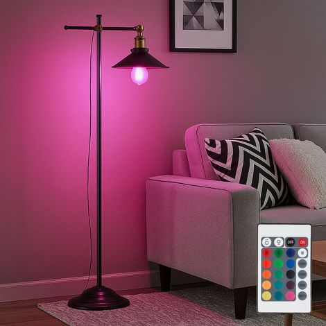 Alt Messing Steh Lampe Wohn Zimmer Fernbedienung Dimmer Leuchte im Set inkl. RGB LED Leuchtmittel