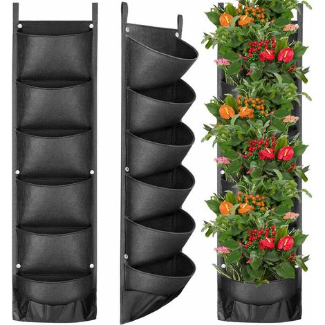 Sacs à Plantes, Mis à Jour Jardinière Murale Verticale à 6 Poches Sacs de Plantation Suspendus muraux pour Les Plantes de clôture de Jardin de pelouse de Jardin 2 pièces (1/5)